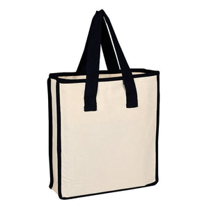 BAGANDTOTE.COM CANVAS TOTE BAG BLACK/NATURAL 100% Cotton Canvas Shopping Bag with Heavy Cotton Dyed Web Handles and Dyed Piping accent