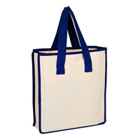 BAGANDTOTE.COM CANVAS TOTE BAG ROYAL/NATURAL 100% Cotton Canvas Shopping Bag with Heavy Cotton Dyed Web Handles and Dyed Piping accent