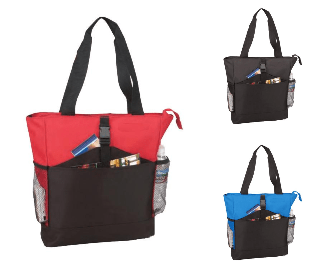 Two Tone Polyester Tote Bags With Long Handles